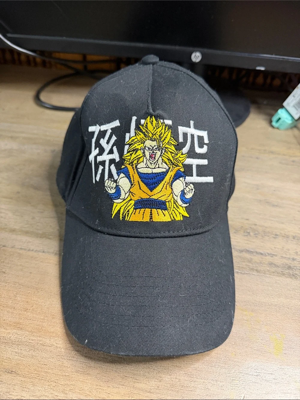 Black Anime Embroidered Baseball Cap - Yellow & Blue Super Saiyan Design